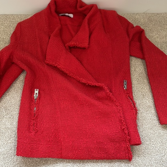 IRO red moto cotton jacket with silver buttons - Picture 6 of 7
